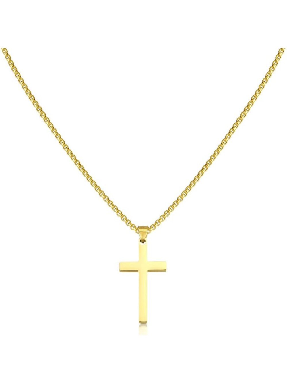 Men's Gold Stainless Steel Plain Cross Pendant Necklace Faithful Cross Pendant
